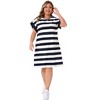 Agnes Orinda Women's Plus Size Striped Printed Short Sleeve Crewneck Midi Casual Tunic Dress - 3 of 4
