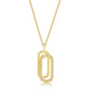 Bella Silver Sterling Silver Double Oval CZ Necklace - Gold Plated - Gold - 16+2 Inch - 1 of 3