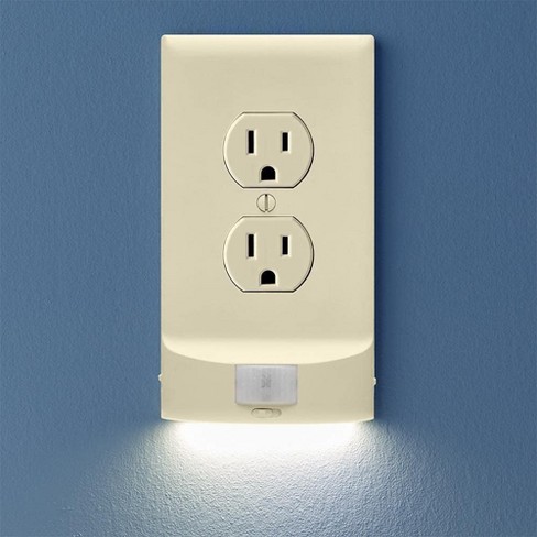 SnapPower MotionLight for Duplex Outlets: Built-in LED Night Lights, Motion Detecting Sensor Bright/Dim/Off Options Wall Plate - Light Almond (1 Pack)