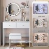 31.5" Makeup Vanity Table with Touch Round LED Mirror,Cushioned Stool and Storage Shelves for Bedroom–The Pop Home - 2 of 4