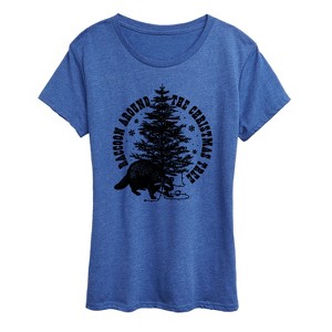 Women's - Instant Message - Raccoon Around The Christmas Tree Short Sleeve Graphic T-Shirt - 1 of 4
