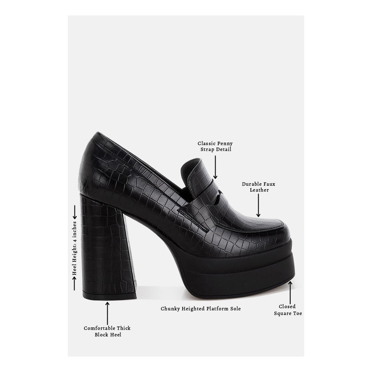 Женские туфли London Rag Womens Edwina Chunky Penny Strap Heeled Loafers 10 — фото 6