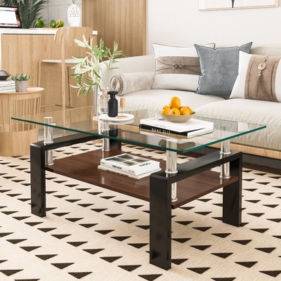 GlasFlength Living Room Modern Minimalist End Tables, Stylish and Fashion, Space Saving for Small Homes Spaces, Brown,39.2”*17.7”*23.4"