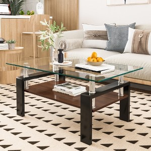 GlasFlength Living Room Modern Minimalist End Tables, Stylish and Fashion, Space Saving for Small Homes Spaces, Brown,39.2”*17.7”*23.4" - 1 of 4