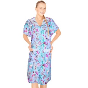 JEFFRICO House Dresses for Women with Pockets - Lightweight Breathable Short Sleeve Muumuu & Nightgowns - Snap Front Housecoat and Dusters - 1 of 4