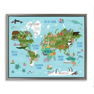 Stupell Industries Kid's Favorite Animals World Map Floating Frame Canvas Art - 1 of 4