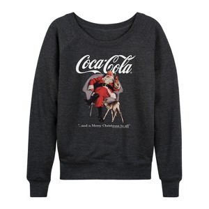 Women's - Coca-Cola - Sitting Santa Lightweight French Terry Wide Neck Long Sleeve Graphic Shirt - 1 of 4