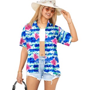 LA LEELA Women's Button Down Blouses Floral Summer Beach Party Blouse Shirt Hawaiian Colorful Short Sleeve Button Up Shirts for Women - 1 of 4