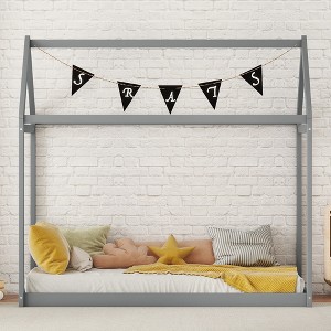 XIYUYEU Twin Size Floor Bed Modern House-Shaped Bed Frame for Bedroom, No Box Spring Required - 1 of 4