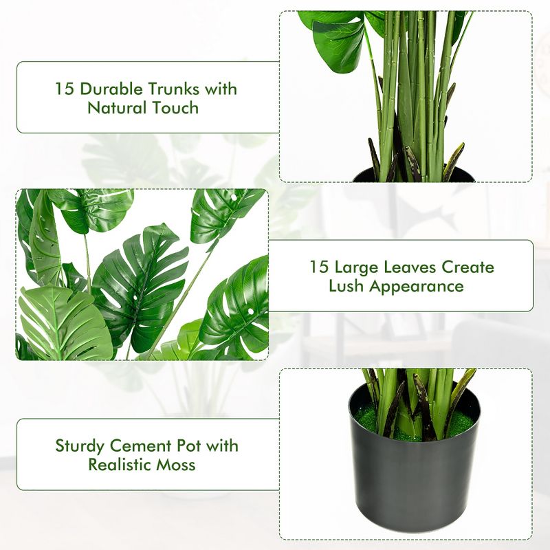 Costway 5FT Artificial Tree Faux Monstera Deliciosa Plant for Home Indoor & Outdoor, 5 of 11