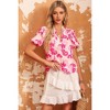 Amaryllis Women's Floral Puff Sleeve Blouse Ruffle Shoulder V-Neck Lightweight Flowy Fit Effortless - 4 of 4