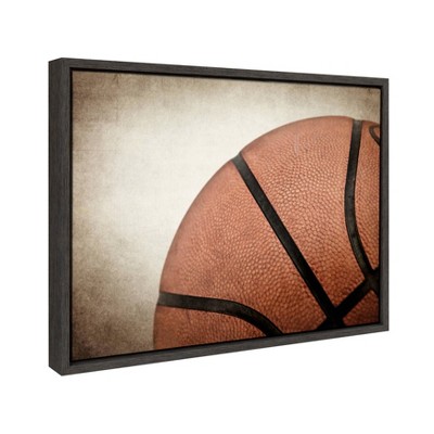 Vintage Basketball Print Framed Canvas Wall Art in Gray