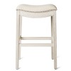 HomeRoots 31" Bone and Antiqued White Fabric and Solid Wood Backless Bar Height Bar Chair - 4 of 4