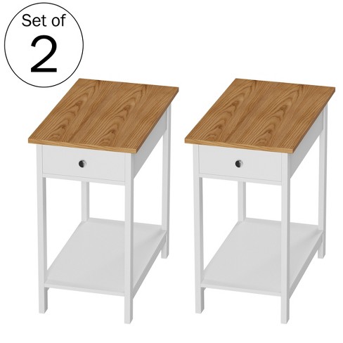 Lavish Home 2-toned End Table With Drawer, White/honey Oak, Set Of