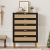 Rattan 5 Drawer Tall Dresser, Modern Chest of Drawers, Wood Narrow Dresser with Metal Legs, Handles, Storage Dresser for Bedroom, Living Room - 4 of 4