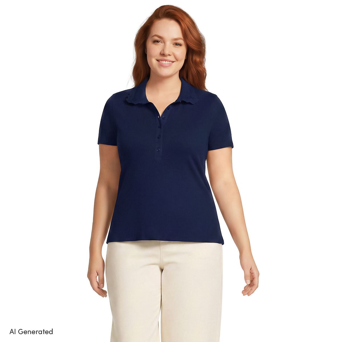 Lands' End Women's Short Sleeve Micro Rib Woven Collar Polo