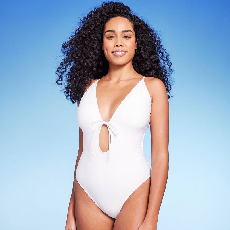 Women's Tie-Front Plunge One Piece Swimsuit - Shade & Shore™, 4 of 23