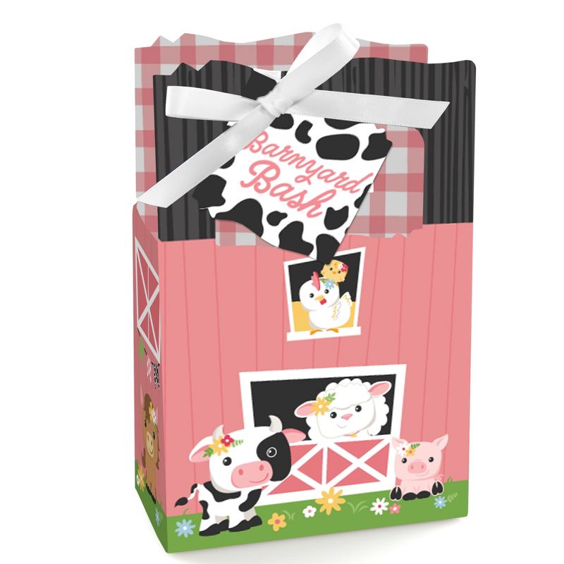 Big Dot of Happiness Girl Farm Animals - Pink Barnyard Baby Shower or Birthday Party Favor Boxes - Set of 12, 1 of 7