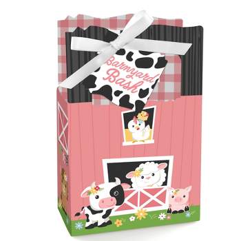 Big Dot of Happiness Girl Farm Animals - Pink Barnyard Baby Shower or Birthday Party Favor Boxes - Set of 12