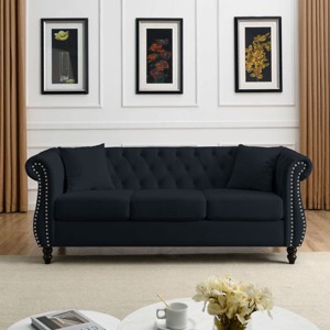 Chesterfield Sofa,Velvet Sofas,English Roll Arm Sofa,Upholstered Tufted Sofa With Nailhead-Cuddlewood - 1 of 4