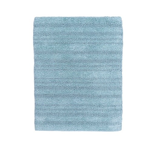 Home Decorators Collection 17 in. x 24 in. Aqua Green Textured Border Cotton Machine Washable Bath Mat, Blue