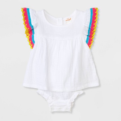 Image of Baby Girls' Ruffle Sleeve Sunsuit - Cat & Jack™ White 6-9M