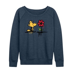 Women's - Peanuts - Woodstock Rose Lightweight French Terry Wide Neck Long Sleeve Shirt - 1 of 4