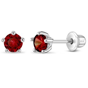 Girl's Classic CZ Birthstone Solitaire Screw Back Sterling Silver Earrings - In Season Jewelry - 1 of 4