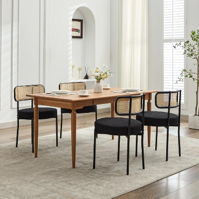 DYHOME Dining Chairs, Dining Room Chairs Set of 4 with Rattan Cane Back, Upholstered Modern Boucle Dining Chairs with Black Metal Legs