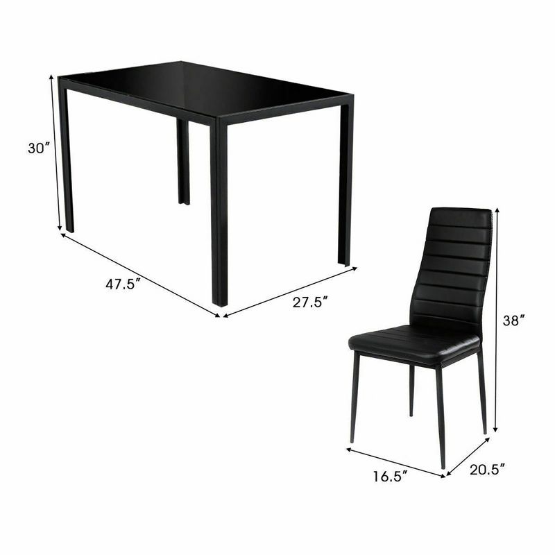 Costway 5 Piece Kitchen Dining Set Glass Metal Table 30" and 4 Chairs Breakfast Furniture Black, 3 of 9