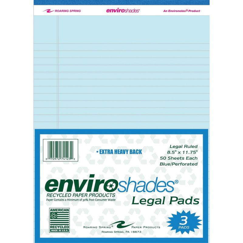 Enviroshades Legal Pads, 8-1/2 x 11-3/4 Inches, Blue, 50 Sheets, Pack of 3, 1 of 3