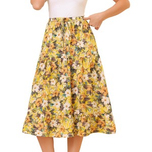 INSPIRE CHIC Women's Tiered A-line Flare Swing Elastic Waist Ruffle Floral Skirt - 1 of 4