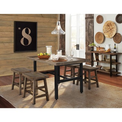 Pomona Reclaimed Wood and Metal Dining Table, Rustic Natural Finish