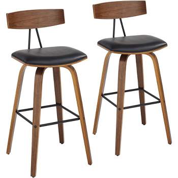 Elm Lane Westwood Wood Swivel Bar Stools Set of 2 Natural 31" High Farmhouse Rustic Black Faux Leather for Kitchen Counter Height Island