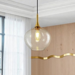 GTCLIGHTING Globe Pendant Lighting, 11" Modern Rustic Hanging Light Clear Seeded Glass with Gold Sand Powder for Kitchen, Dining Room,Bedroom - 1 of 4