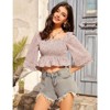Coolmee Women's Floral Print Blouses 3/4 Sleeve Dressy Smocked Shirt Cropped Square Neck Crop Top - 2 of 4