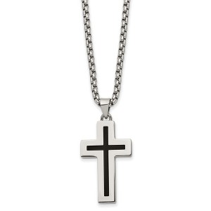Black Bow Jewelry Stainless Steel & Black Enamel Small Cross Necklace, 24 Inch - 1 of 4