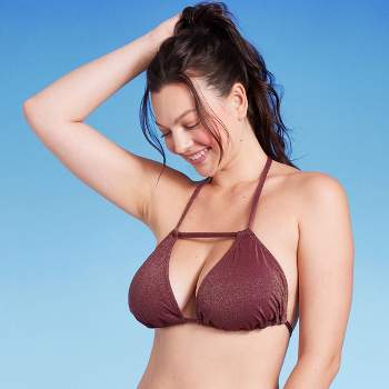 Women's Convertible Halter Triangle Bikini Top - Wild Fable™ Brown Lurex