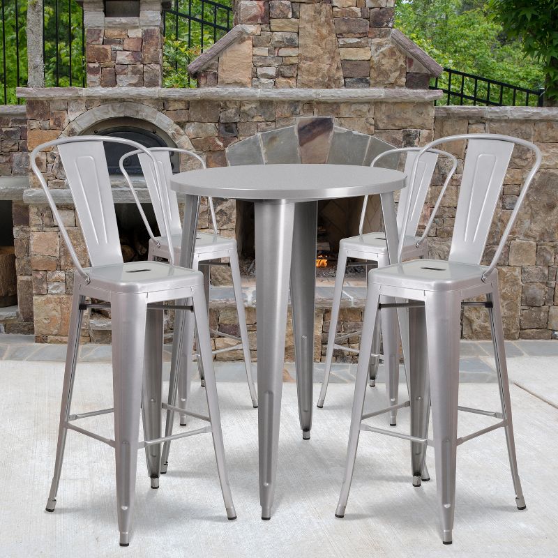 Flash Furniture Commercial Grade 30" Round Metal Indoor-Outdoor Bar Table Set with 4 Cafe Stools, 3 of 6