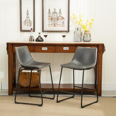 DOMETOUR Vintage PU Leather Bar Stool Counter Height Stools Set of 2