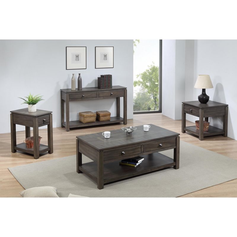 Besthom Shades of Sand 24 in. Weathered Grey Square Solid Wood End Table with 1 Drawer, 5 of 6