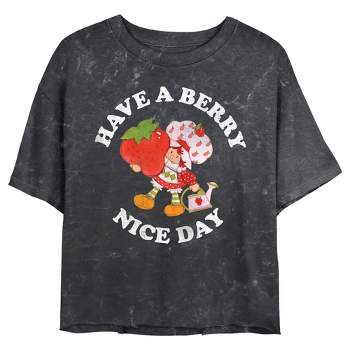 Juniors Womens Strawberry Shortcake Berry Nice Day Greeting  Mineral Wash Crop T Shirt