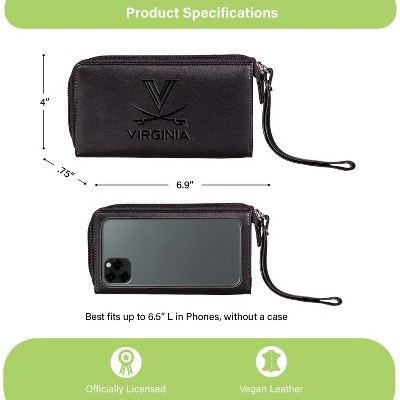 Evergreen NCAA Virginia Cavaliers Black Leather Women's Wristlet Wallet Officially Licensed with Gift Box