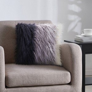 18"x18" Ombre Flokati Faux Fur Square Throw Pillow Gray - VCNY Home: Modern Textured Accent, Indoor Use - 1 of 4