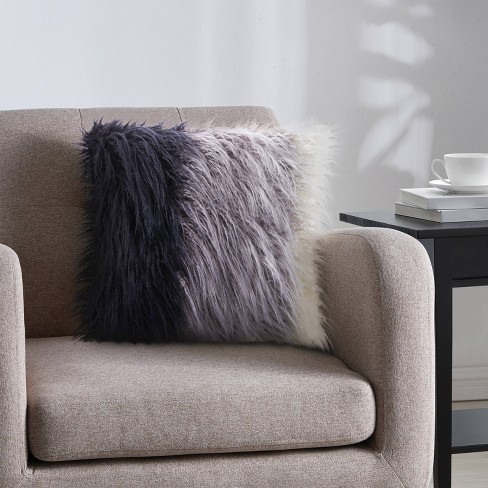 Gray Faux Fur Throw Pillow