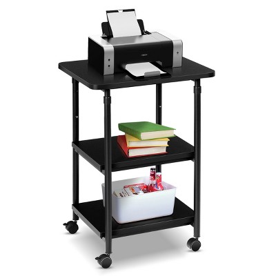 Black Adjustable 3-Tier Steel and Wood Rolling Printer Cart