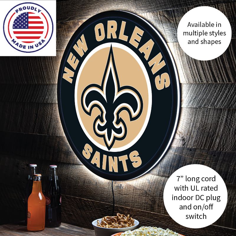 Evergreen Ultra-Thin Edgelight LED Wall Decor, Round, New Orleans Saints- 23 x 23 Inches Made In USA, 5 of 7