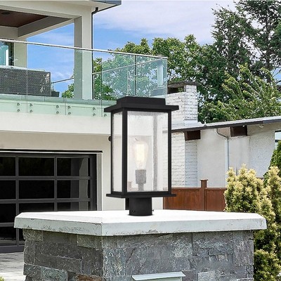 Sullivan Matte Black Outdoor Post Lantern with Clear Seeded Glass