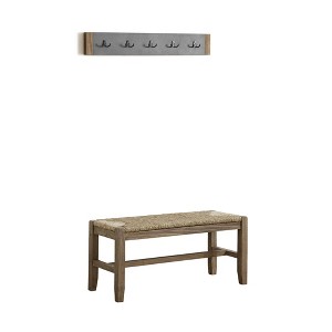 40" Davenport Coat Hook and Rush Seat Bench Set Light Amber - Alaterre Furniture: Rustic Industrial Entryway Organizer, Wood Frame - 1 of 4