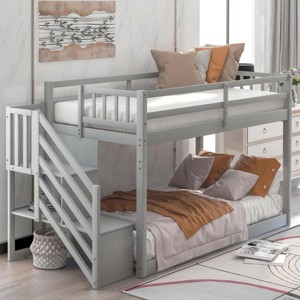 Streamdale Twin over Twin Floor Bunk Bed, Ladder with Storage, Gray - 1 of 4